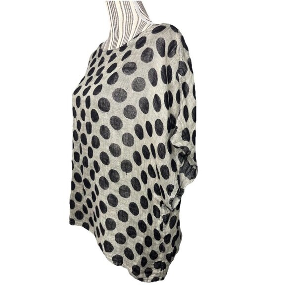 FLAX Beige Black Polka Dot Linen Back Slit Shirt Size SMALL DRY CLEANED ONLY - Picture 4 of 7